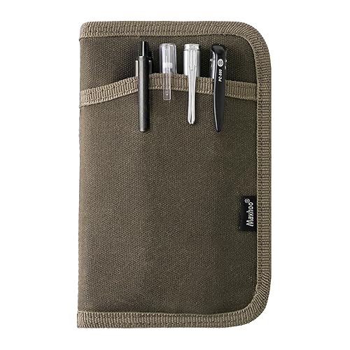 Journal Cover for Field Notes & Moleskine Cahier 3.5 x 5.5, Waxed Canvas Notebook Planner Sketchbook Cover with Zipper Pen Holder (Olive)