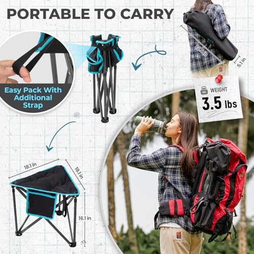 FUNDANGO Folding Tripod Stool, 2 Pack Lightweight Portable Fishing Chair with Thick Padded Seat, 440 Lbs Heavy Duty Outdoor Camping Chairs with Carry Bag for Walking Hunting Hiking Travel - color: Black Tripod-2 Pack