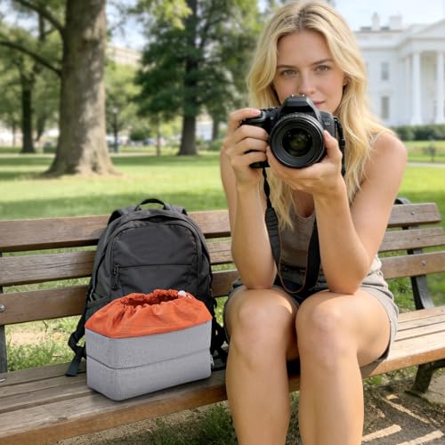 Koolertron Waterproof DSLR Camera Bag with Removable Insert, Adjustable Compartments, Fits in Camera Bags - Protective Case for DSLR/SLR Cameras & Accessories - color: Gray+Orange