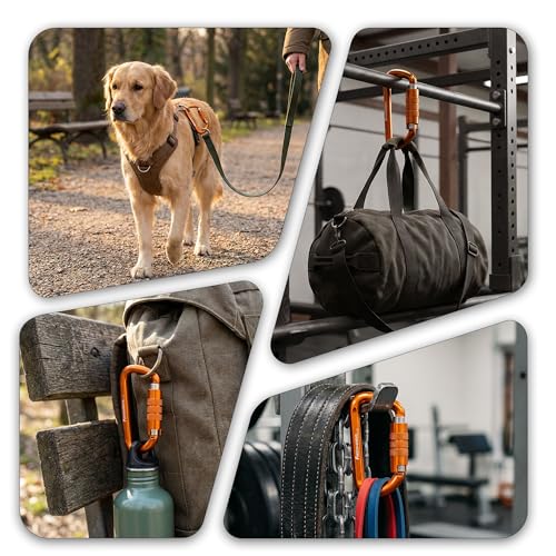 FresKaro 3inch 12kN-2698lbs Auto Locking Carabiner Clips, Solid D Shape, Heavy Duty 7075 Aluminum, Lightweight 1.09oz, Rust Proof, for Hammock, Hiking, Dog Leash, Keychain etc., Multi-Colors - color: Orange-3pcs