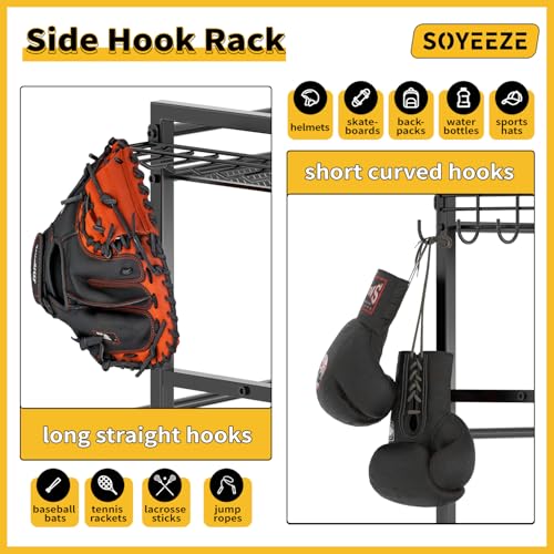 SOYEEZE Sports Equipment Organizer- Ball Storage for Garage,4 Tiers Outdoor Toy Storage,Soccer Racks,Basketball Shooting Training Stand Cart with Wheels and Hooks for Home-School and Gym Use - style: 4 Tiers