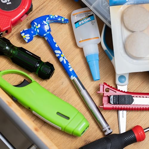 GreatNeck 5-in-1 Hammer, Built in Multitool Screwdriver, Chrome Plated | Includes Four Screwdrivers and One Hammer, Rust Resistant, Great for Household Projects, Lightweight and Easy to Use - color: Blue Floral