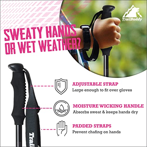 TrailBuddy Collapsible Hiking Poles - Pack of 2 Trekking Poles for Hiking, Camping & Backpacking - Lightweight, Adjustable Aluminum Walking Sticks w/EVA Grip (Aqua - Junior Size)