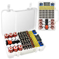 Battery Organizer Storage Case with Tester Checker. Batteries Holder Box Container for 120+ AA AAA 9V C D Lithium CR2025 CR1632 CR2032 Coin Cell Battery with Wall-Mounted Design -Transparency - color: White