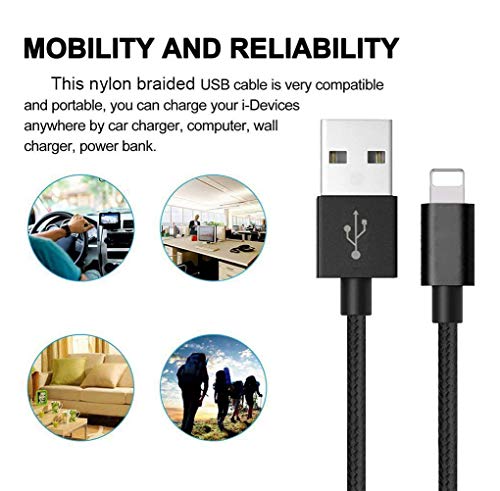 RoFI Compatible Phone Cable, [2Pack] 4FT Nylon Braided Fast Charging USB Cord Replcement for Phone X 8 8 Plus 7 7 Plus 6s 6s Plus 6 6 Plus 5 5S 5C SE Pad Air Mini and More (2 Pack Black, 4 FT) - color: 2 Pack Black, size: 4 FT