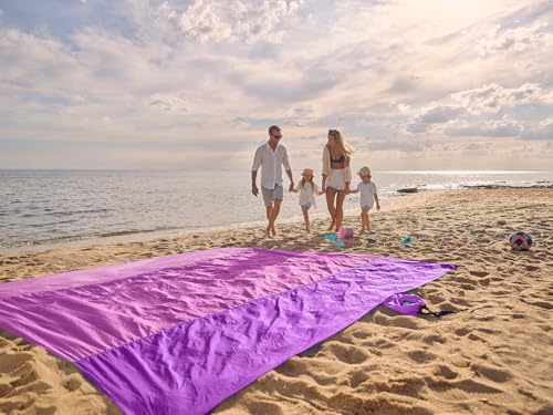 WEKAPO Beach Blanket Sandproof Waterproof, Extra Large Beach Mat, Oversized & Compact Sand Free, Quick Drying Beach Essentials for Vacation, Cruise, Picnic & Camping with Stakes - color: Berrypurple, size: 9x7 FT (1～5 person)