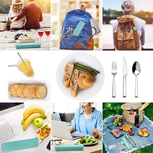 HaWare Portable Travel Utensils with Case, Stainless Steel Silverware Set for Camping Office School Lunch, Including Knife Fork Spoon Chopsticks, Reusable and Dishwasher Safe(Green) - color: Green Case