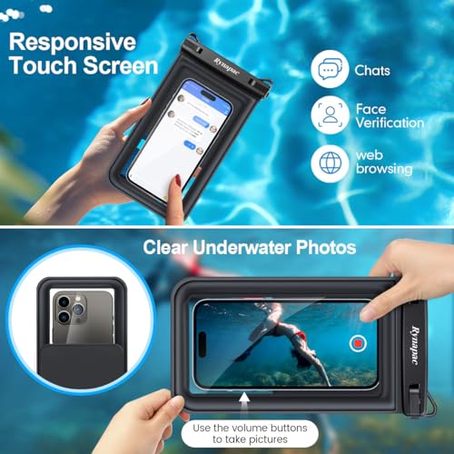 Rynapac Double Space Floating Waterproof Phone Pouch [Up to 8.5''], 2 Pack - color: Black & Blue