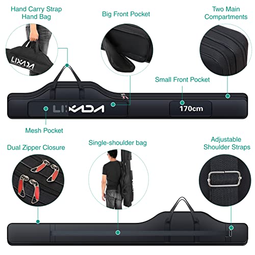 Lixada Portable Fishing Bag Folding Fishing Rod Reel Bag Outdoor Fishing Carrier Bag100cm/130cm/150cm (Black, 170cm), Black, 170cm, Modern - size: 170cm
