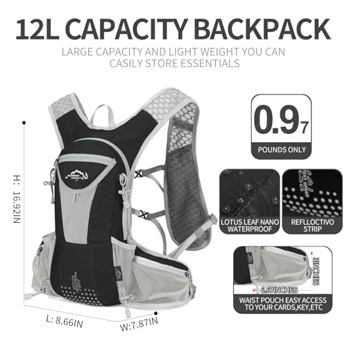 IX INOXTO Hydration Pack Backpack, Lightweight Water Backpack with 2L Hydration Bladder Daypack for Men Women,Running Hydration Vest for Trail Running Hiking Cycling Race Climbing - color: Black grey