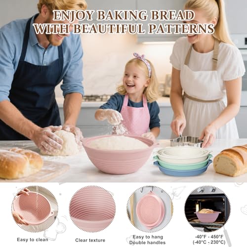 4Pcs 9" Silicone Banneton Bread Proofing Basket with Dual Handles