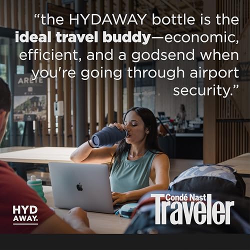 HYDAWAY 25oz Collapsible Water Bottle, Packable Leakproof for Travel | Large capacity design. Folds flat for carry-ons, day bags, hiking packs. Leakproof, BPA-free. - color: Midnight