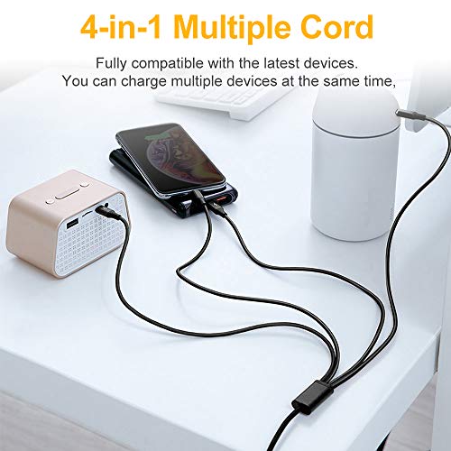 Multi Charging Cable, 2Pack 4FT 4 in 1 Charging Cable for Multiple Devices | Braided Universal Phone Charger Cord with Type-C, Micro USB, IP Port for iPhone16/15/14/Android Phones and More - color: Black