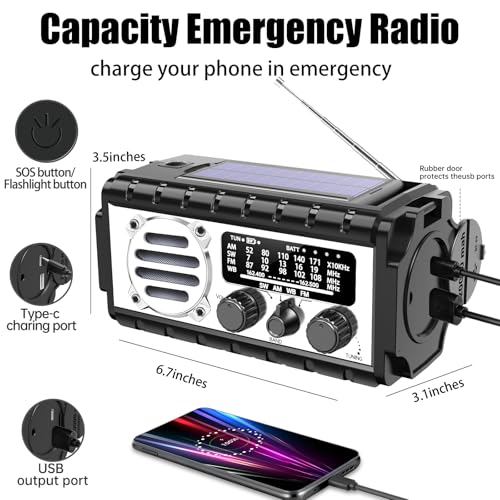 QAUYYW Solar Hand Crank Emergency Radio, 20000mAh AM FM NOAA Weather Radio - color: 20000mAh Silver