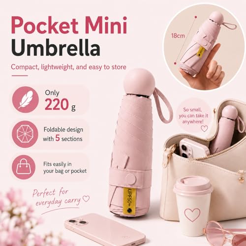 Travel Umbrella Portable Compact Umbrellas Pocket Mini for Purse Umbrellas for UV Small Backpack with Case Folding for Women - color: Sky Blue