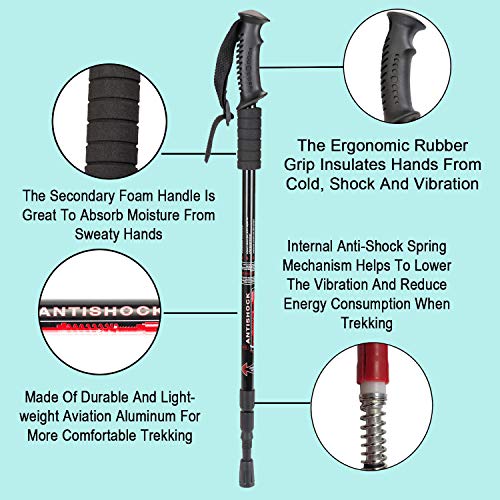 Hiking Trekking Poles, 2 Pack Walking Hiking Sticks for Men &Women | Collapsible, Lightweight, Anti Shock and Quick Lock System - color: black