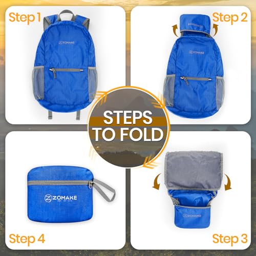 ZOMAKE Lightweight Packable Backpack, Foldable Small Travel Day Pack - color: Dark Blue
