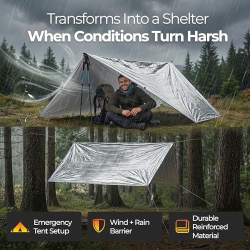 Sierra Madre Emergency Mylar Blanket, Waterproof Survival Shelter (Pack 1) | Retains 90% body heat • Rigs into emergency shelter • High-visibility reflective surface • Car, camping & first aid kits - size: Pack of 1