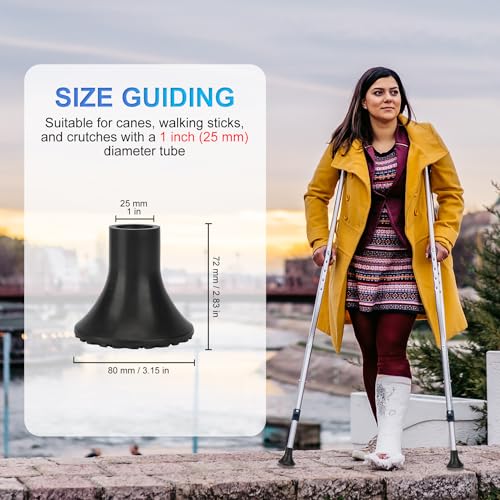 supregear Rubber Cane Tip 1 Inch, 1" Walking Cane Feet Base Extreme Grip Non-Slip Heavy Duty All Terrain Pad, 25 mm/2-Pack/XL Size, Black - size: 1 Inch (Pack of 2)