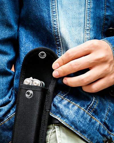 2pcs Pocket Knife Holder, Reinforced Nylon Folding Knife Multitool Sheath for Belt Carry, Box Cutter Holster Pocket Knife Case for Outdoor Use, Black (Large)