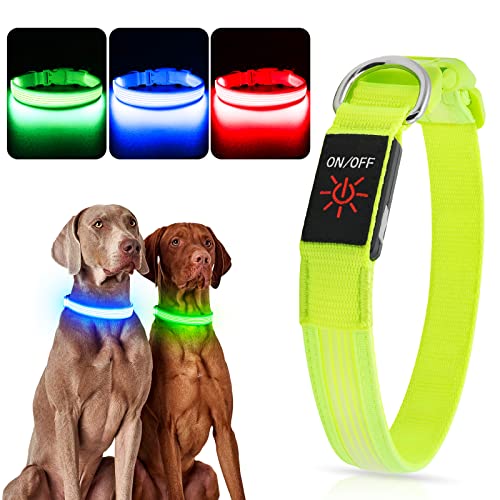 YFbrite Light up Dog Collar, USB Rechargeable LED Puppy Collar Super Bright Adjustable Glowing Dog Lights for Night Walking (Design 2-Green, Large) - color: Version 2.0-- Green, size: Large
