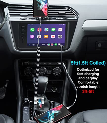 USB Type C Cable Fast Charging 2Pack 5ft Coiled USB A to USB C Charge Cable | for Carplay Android Auto Charging Cord Compatible with iPhone 17/16/15/Plus/Pro/Samsung Galaxy S20 S10 and More USB C Devices - color: Silver, size: 5FT, style: USB A to USB C