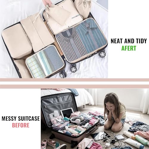 Compression Packing Cubes 7-Piece Set, Lightweight Travel Organizer Bags with Mesh Cubes, Underwear Cube, Shoe Bag, Laundry Bag and Pouch, Carry-On and Cruise Essentials