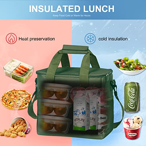 iknoe 24 Can Insulated Cooler Bag, Leakproof Lunch Box Militarygreen - color: Military Green, size: Large