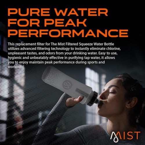 Mist Sports Squeeze Water Bottle Replacement Filter, Replacement Filter Lasts 32 Gallons (2 Months) for Contaminant Free and Pure Water - No Lugging Disposable Bottles, 3-pack - color: 3 pk Replc filter