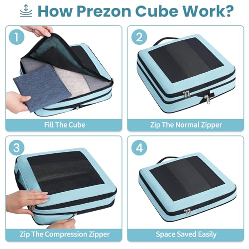 Compression Packing Cubes for Travel, Lightweight Vacation Travel Essentials, Travel Accessories for Suitcase Organizer Bags Set, Durable Luggage Organizer - color: Mint Blue, size: 4 set-Square Mesh