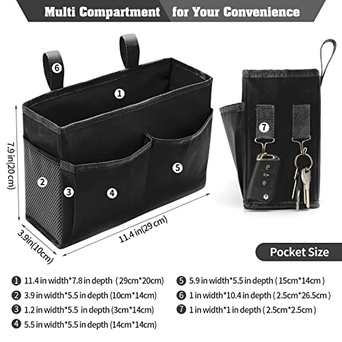 Bseash Bunk Bed Organizer, Bedside Caddy Hanging Bed Organizer Storage Bag with 4 Pockets and 2 Hooks, for College Dorm Rooms Bed, Hospital Bed, Baby Bed Rails, 600D Oxford Cloth (Black) - color: Black, size: Small