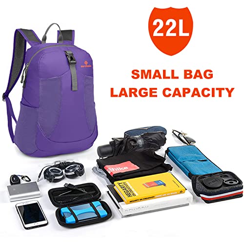 sinotron 22L Lightweight Packable Hiking Backpack, Small Hiking Backpack Day Pack for Women Men Travel Camping Vacation - color: Purple