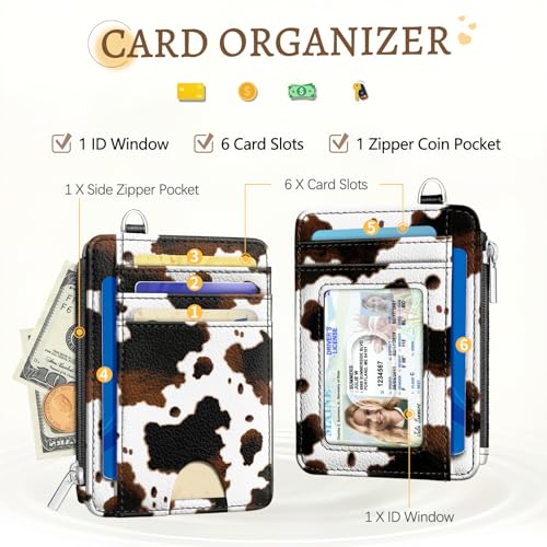 Kelvoris Credit Card Holder Small Wallet Women, Slim RFID, Cow Print - color: Cow Print