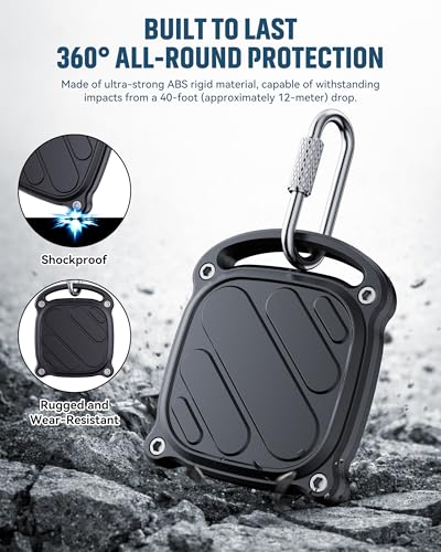 DDJ 4 Pack for Life360 Tile Mate 2024 Tracker Case, IPX8 Waterproof Protective Holder, Heavy Duty Anti-Loss Screw Lock Cover with Metal Carabiner for Keys, Luggage, Backpack & Pet Collar, Black