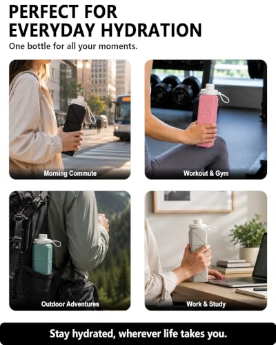 BEAUTAIL Collapsible Water Bottles 21oz/610mL, Silicone Travel Water Bottle - color: Black+Dark Blue