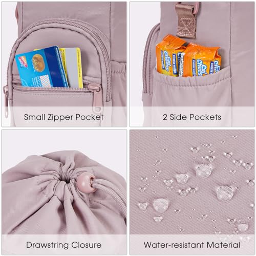 sportsnew 40oz Insulated Crossbody Water Bottle Bag Gym Hiking Phone Pocket | Water-resistant Lining, Padded Strap, Top Handle, Drawstring, Phone Pocket, Elastic Slots, Built-In Key Clip for Gym Walking - color: Pink