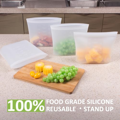 Large Reusable Food Bags 4 Pack, 1.5 Quart(50.7fl.oz) 100% Silicone Storage Bags Stand Up Zip Silicone Food Container, Freezer Microwave Oven Dishwasher Safe, Translucent - color: Translucent | Medium | 4 Pack