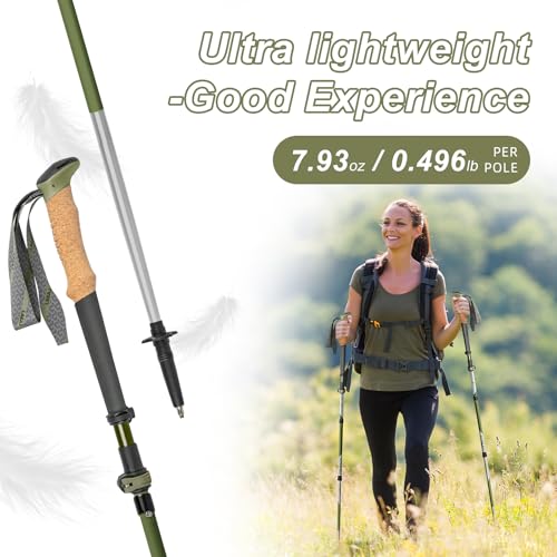 Trekking Poles, Collapsible Hiking Poles,Lightweight and Compact Walking Sticks with Adjustable Height for Men and Women - color: Green