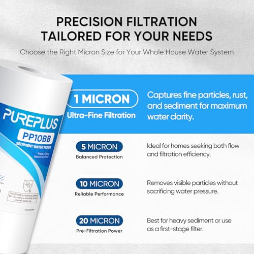 PUREPLUS 1 Micron 10" x 4.5" Whole House Sediment Home Water Filter Replacement Cartridge for RFC-BBSA, HD-950, WFHD13001B, W15-PR, GXWH30C, GXWH35F, AP817, PP10BB, 2PACK - size: 2 Count (Pack of 1), style: 1 Micron