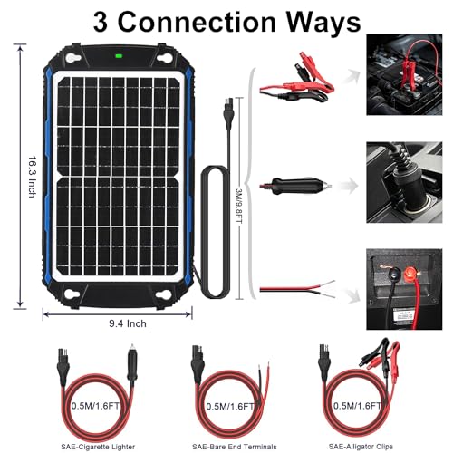 SUNER POWER Waterproof 12W 12V Solar Battery Charger & Maintainer Pro, Built-in UltraSmart MPPT Charge Controller, 12 Volt Solar Panel Trickle Charging Kits for Car Automotive Boat Marine RV Trailer - size: BC-12W Pro