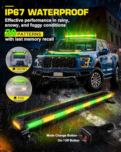 42" Emergency Flashing Strobe Lights Bar with 28 Strong Magnets Double Side Traffic Advisor 206 LED Warning Snow Plow Light for Trucks Vehicles Tow Pickup, Amber/Green - color: #06 Amber/ Green