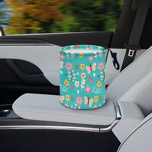 Cartoon Daisy Butterfly Car Rubbish Bag Can Reusable Hanging Auto Garbage Organization Can Bin with Adjustable Strap for Camping，Travel Accessories - color: Cartoon Daisy Butterfly