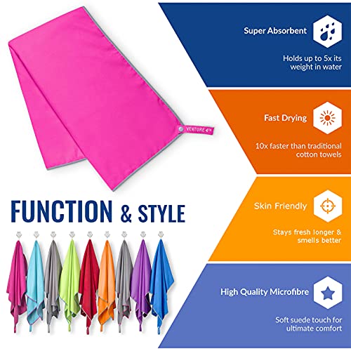 VENTURE 4TH Quick Dry Travel Towel, Ultra Soft Microfiber - 3 Sizes - color: Pink Gray, size: 72.00" x 31.50"