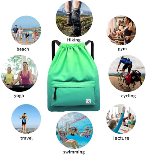 Waterproof Drawstring Bag, Gym Bag Sackpack Sports Beach Backpack for Men Women - color: 11-gradual Green