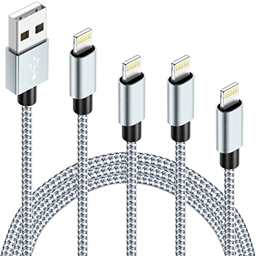 MFi Certified iPhone Charger, 4Packs(3/6/6/10FT) USB iPhone Charging Cable Nylon Braided Fast Charging Cord Compatible for iPhones/Pad(Gray +White) - color: Gray White, size: 4Pack 3/6/6/10 ft