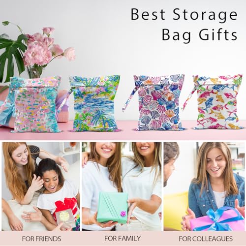 Wet Bag, 4Pcs Wet Dry Bag Set, Reusable Waterproof Bags with Beach & Tropical Ocean Prints for Women, Versatile for Beach, Travel & Daily Use - color: Beach & Tropical Ocean