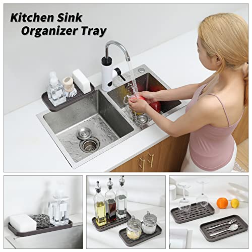 MicoYang Silicone Kitchen Sink Organizer Tray for Multiple Usage,Eco-Friendly Sponges Holder for Kitchen Bathroom Counter or Sink,Dish Soap Dispenser,Scrubber,Bottle,Cup (Coffee, 10"×5.3") - color: Coffee, size: 10" x 5.3" x 0.7"