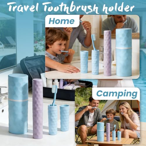 3Pcs Travel Toothbrush Case, Portable Travel Toothbrush Holder with Dot,Toothpaste Container for Family Trip, Camping, School, 8.1x2.5x2 / 8.1x1.4x0.9(Purple+Blue) - size: large size+small size