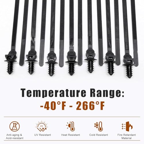 Push Mount Zip Ties, 8 inch Cable Zip Tie Black Wire Tie with Push Pin Fir Tree Zip for Indoor and Outdoor (80 Pack) - size: 8.3x0.2inch (80Pcs)