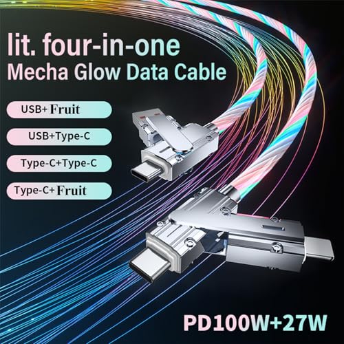100W 4 in 1 LED Light Up Charging Cable,3.3FT Mecha Glow Fast Charging Cord USB A/C to C/Fruit Multi Charger Cable,for Phone17/16/15/14 Mac,Samsung S24 S23 S22(Colorful) - color: Colorful